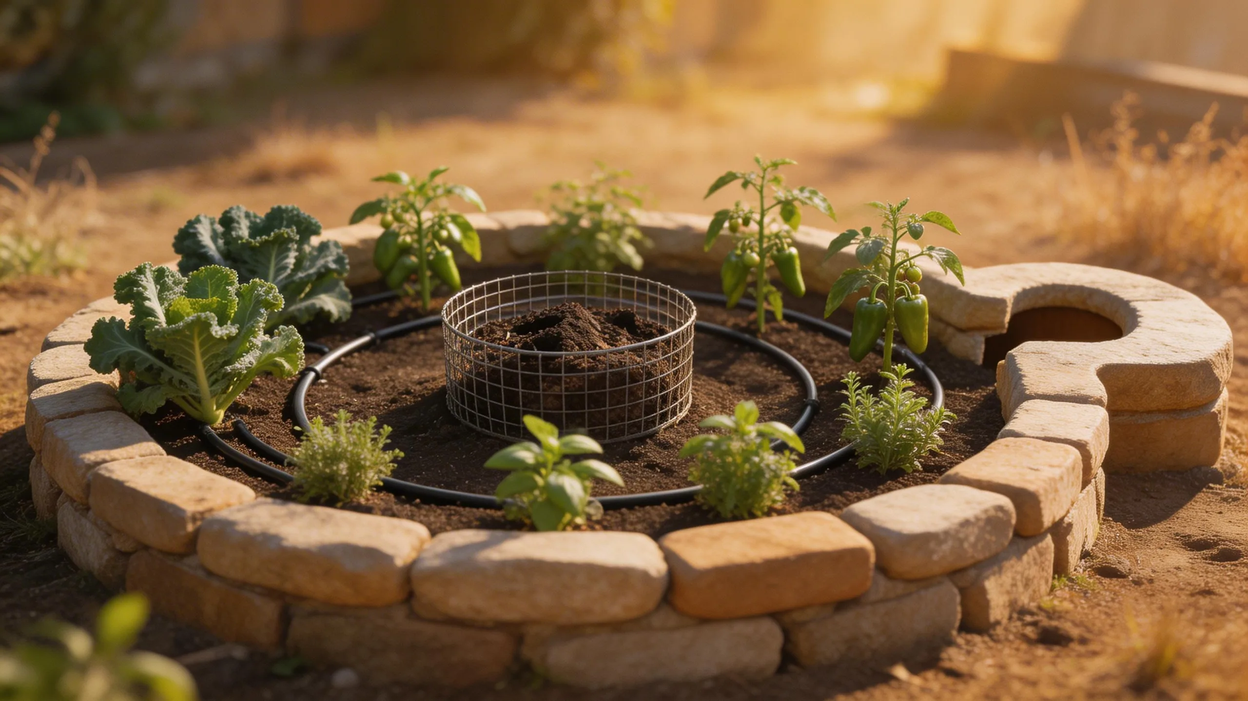 central compost fed circular garden
