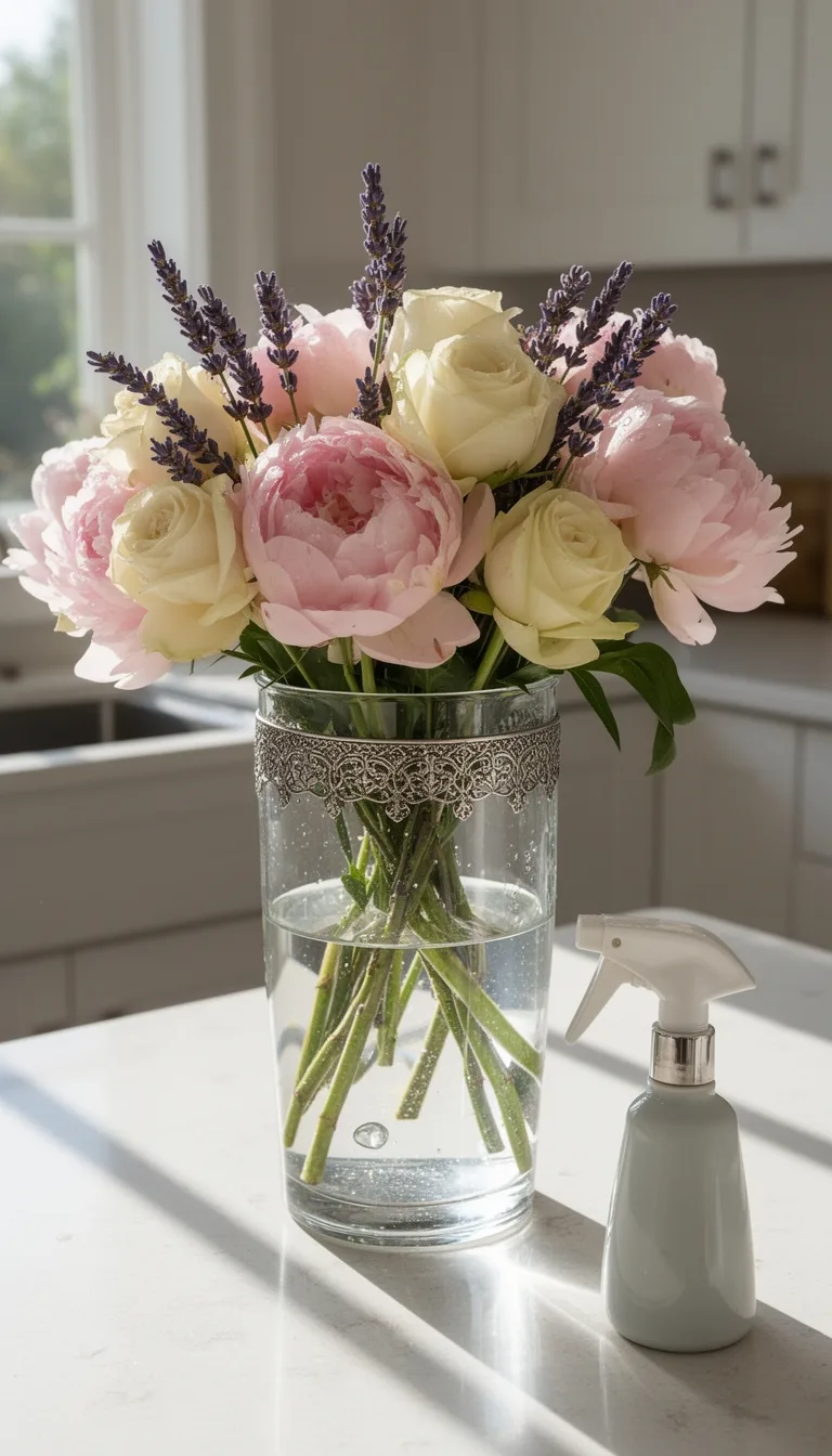 clean vase lukewarm preservative water