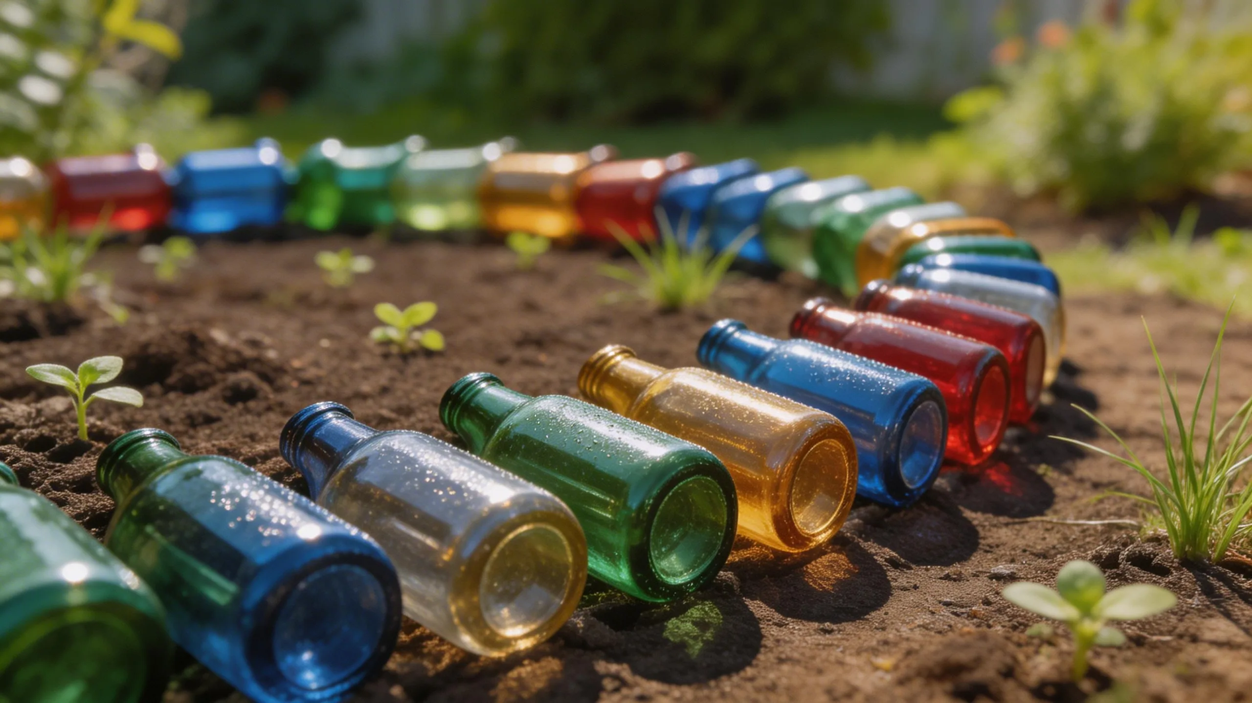 colorful upcycled bottle border