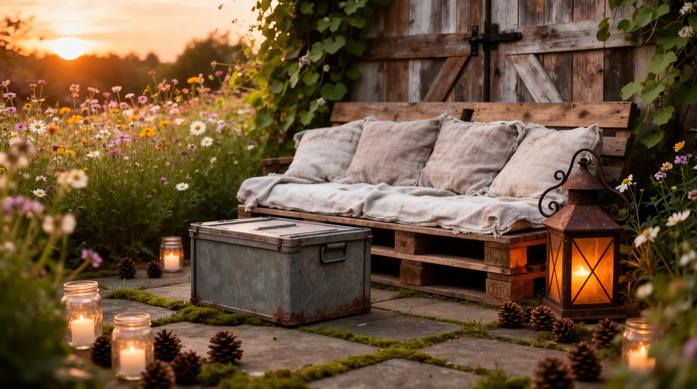 cozy repurposed rustic garden seating