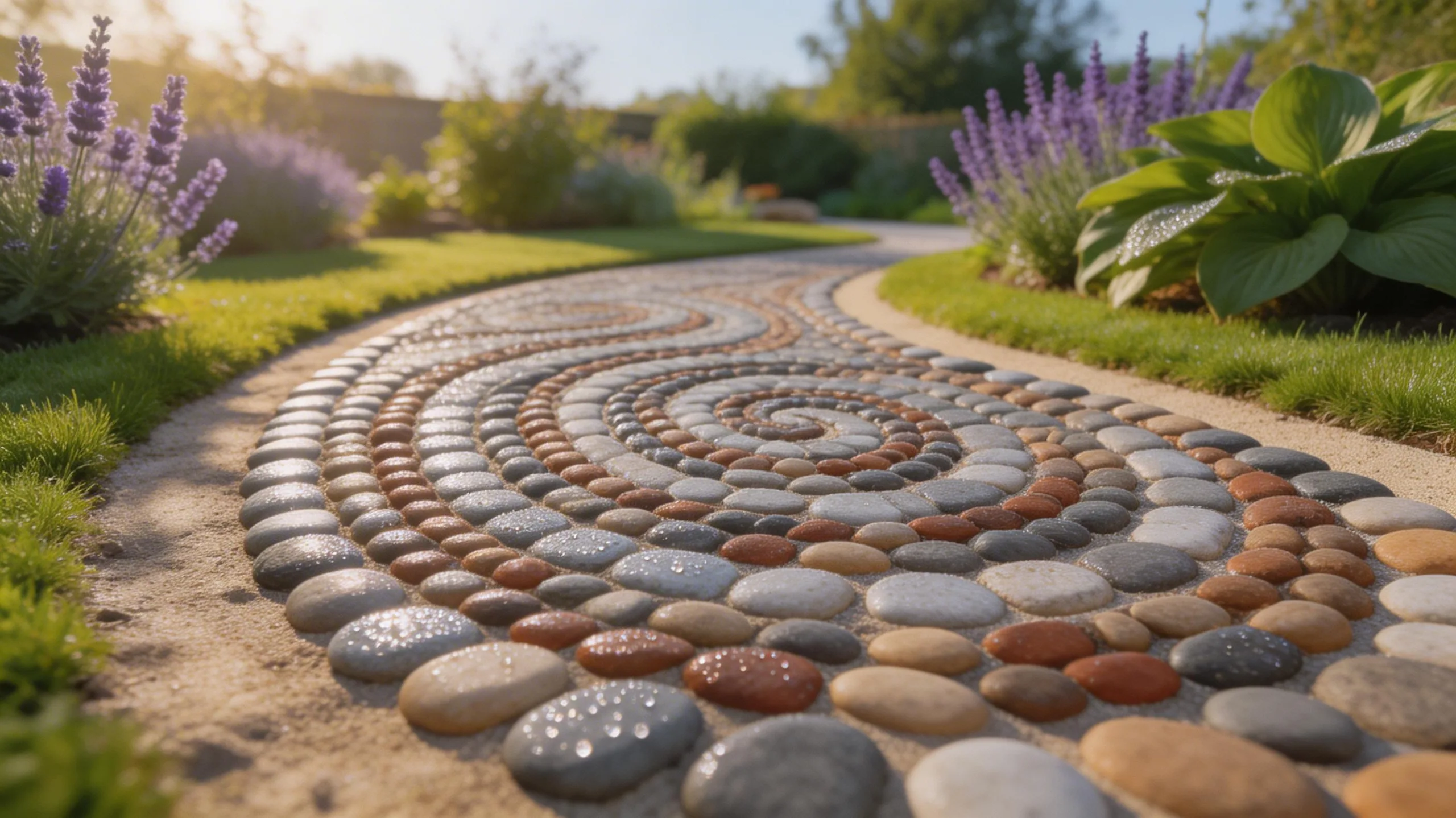 decorative pressed pebble mosaic pathway