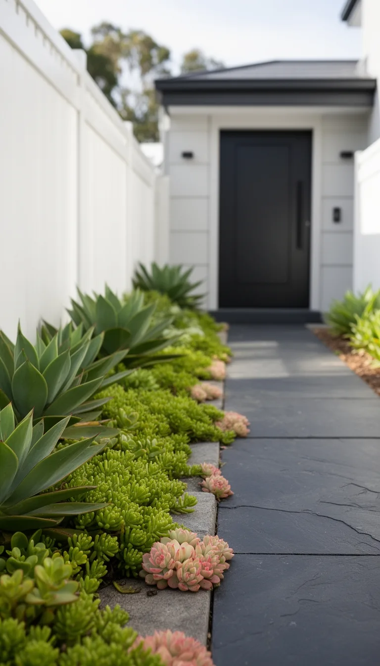 drought tolerant staggered succulent border