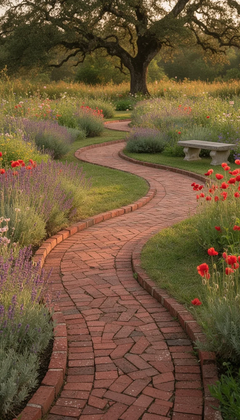 gentle reclaimed brick curved pathway