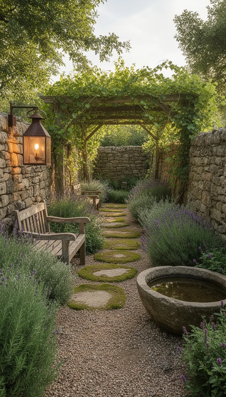 gravel pathways with herbs