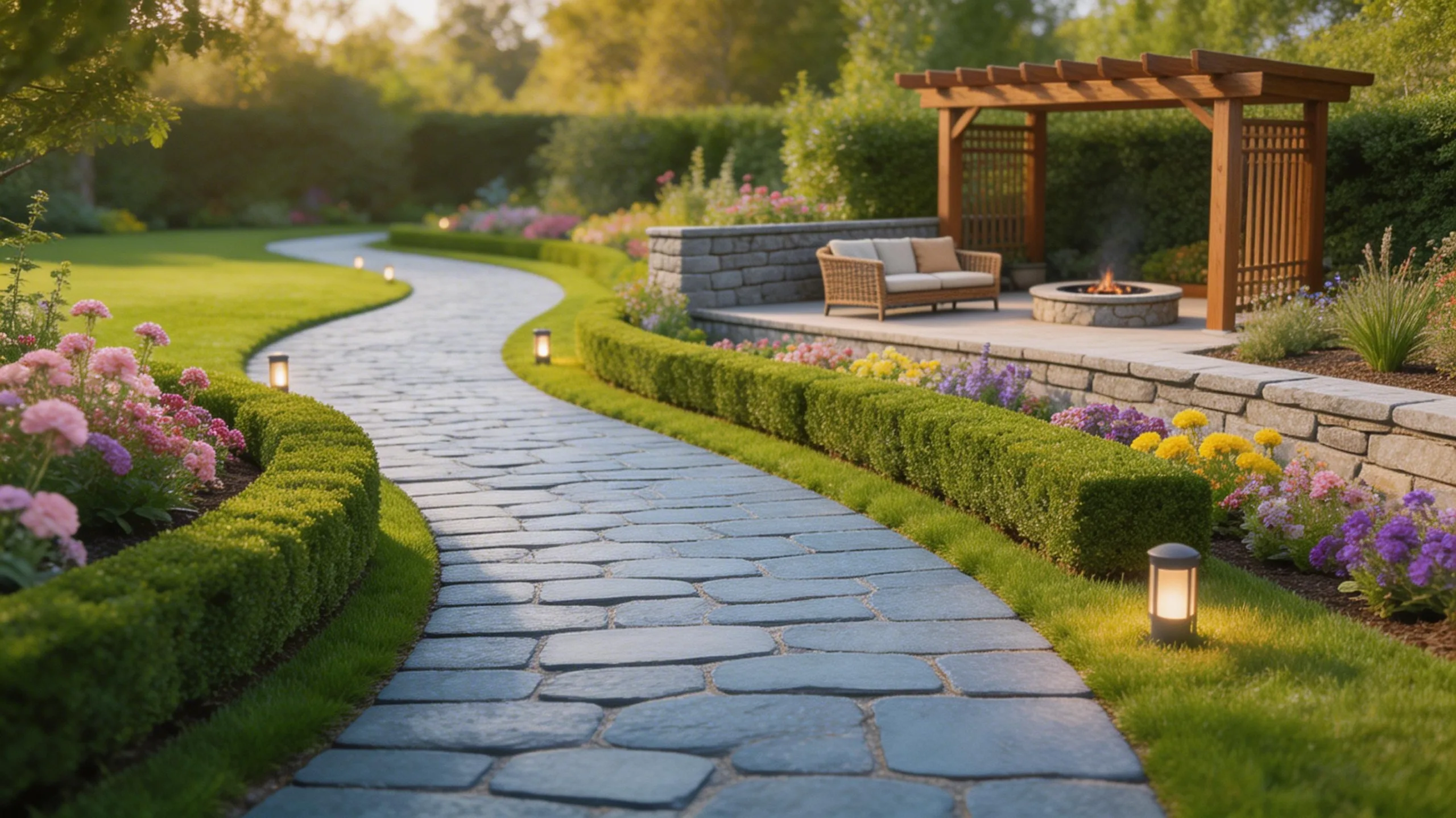 hardscaped paths and terraces