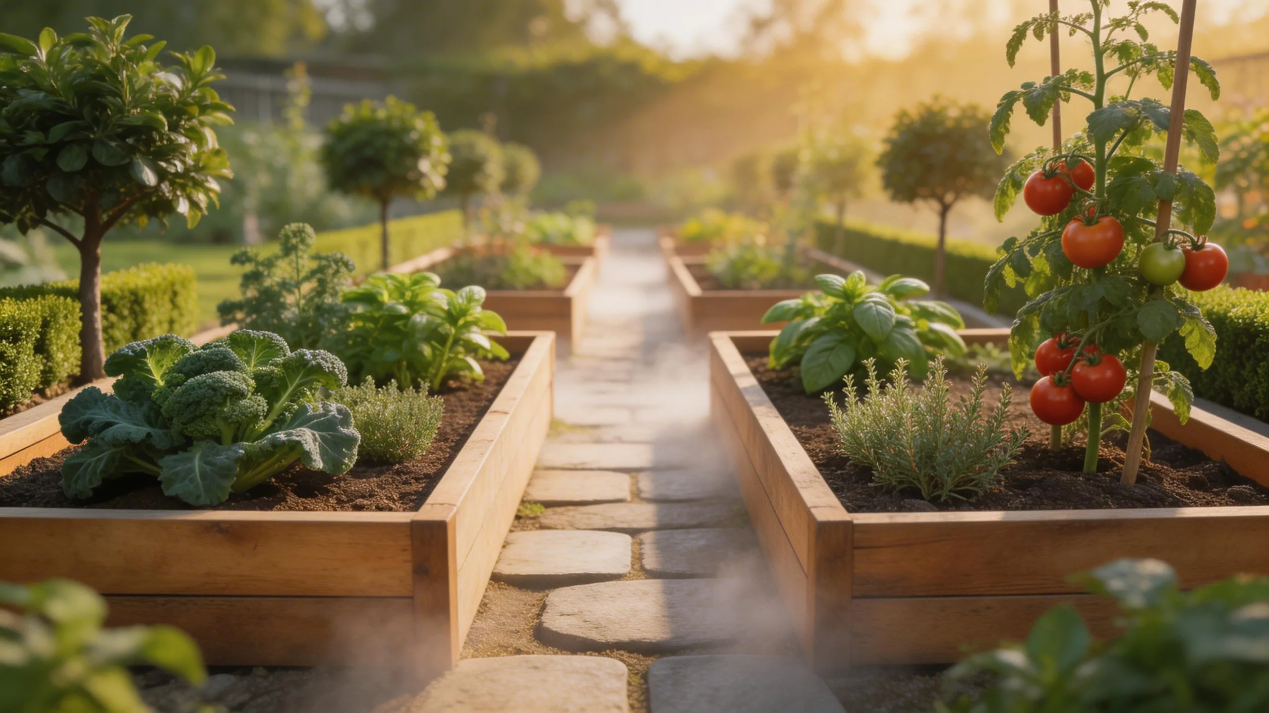 kitchen adjacent organized raised beds