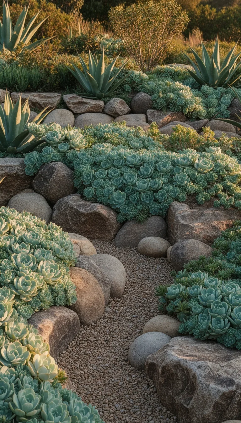 low maintenance mixed boulder succulent rockery