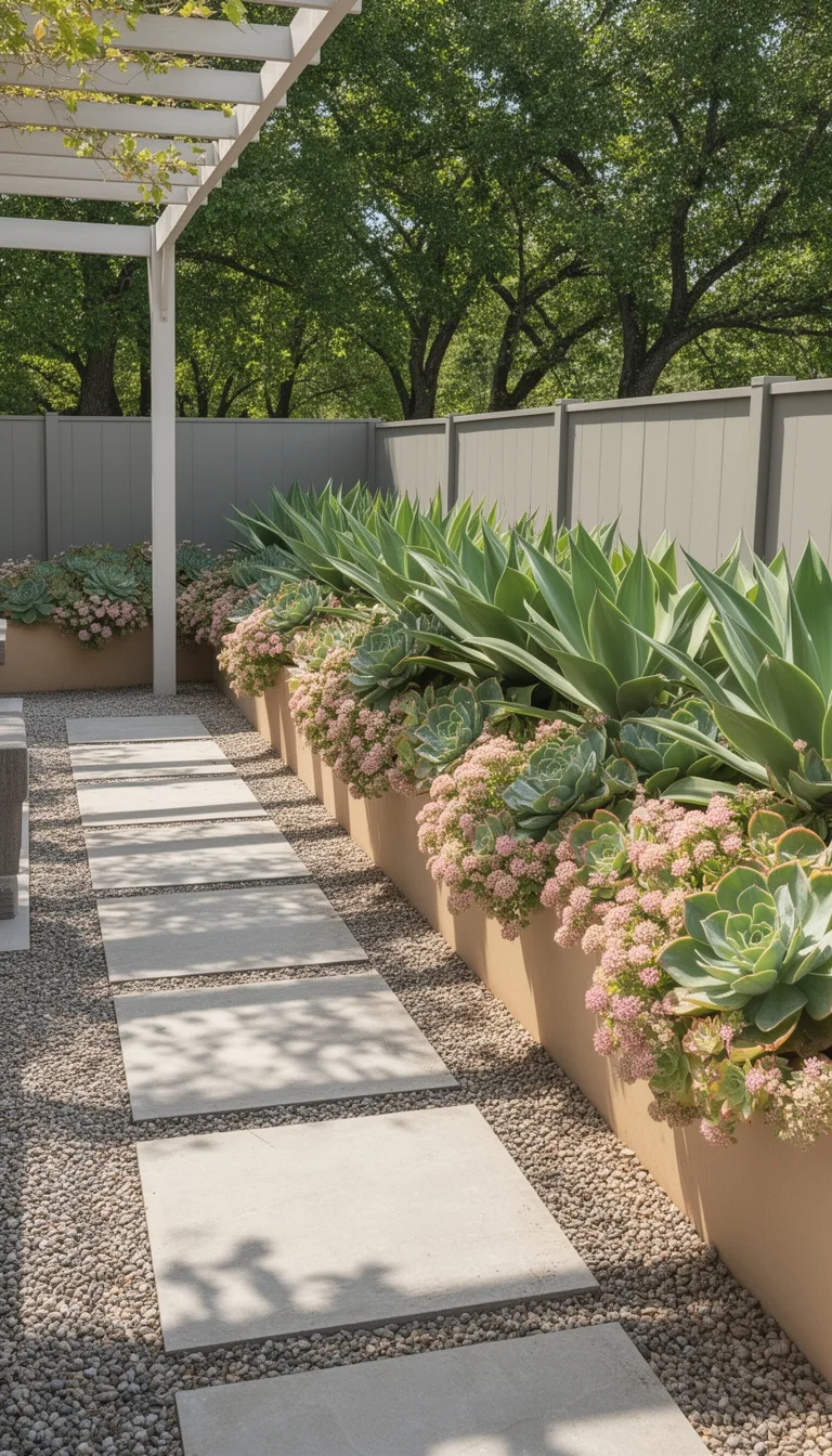 low maintenance textured succulent border