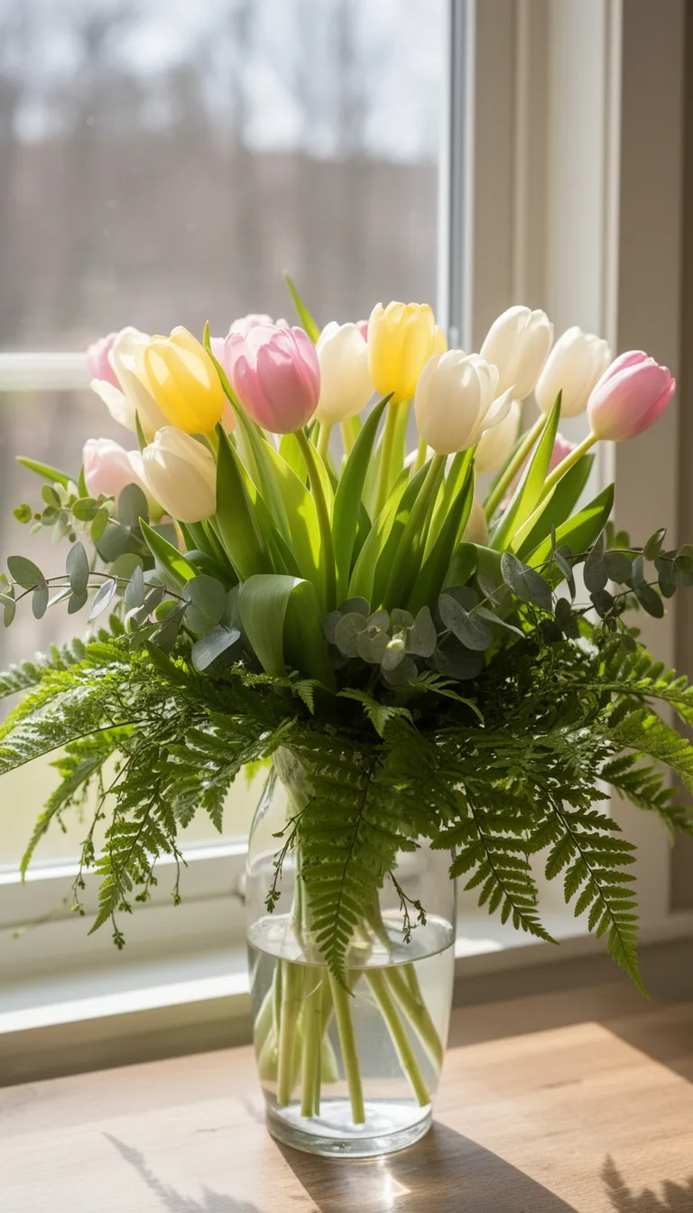 meadow style tulips with foliage