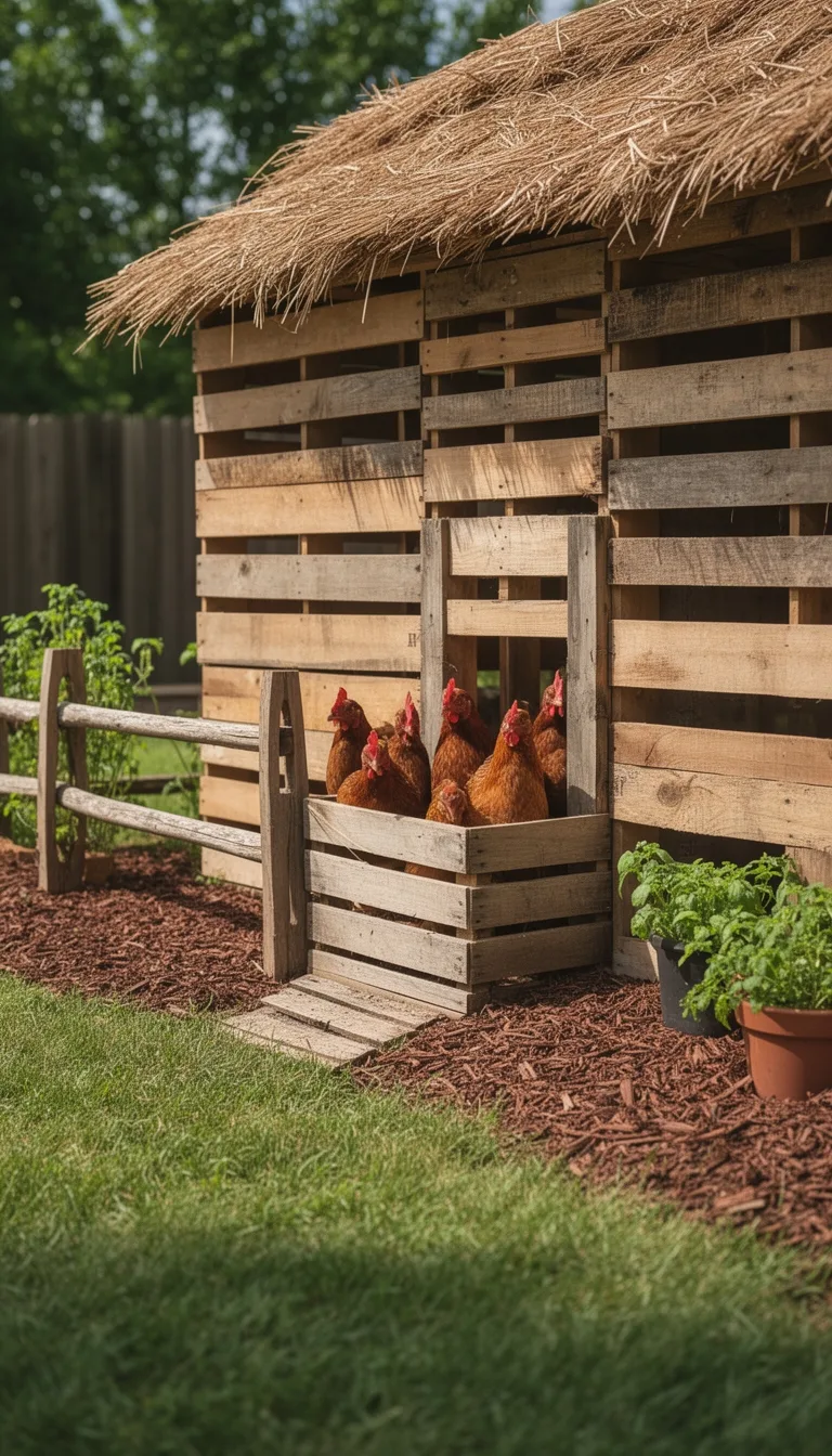 pallet built angled roof chicken coop