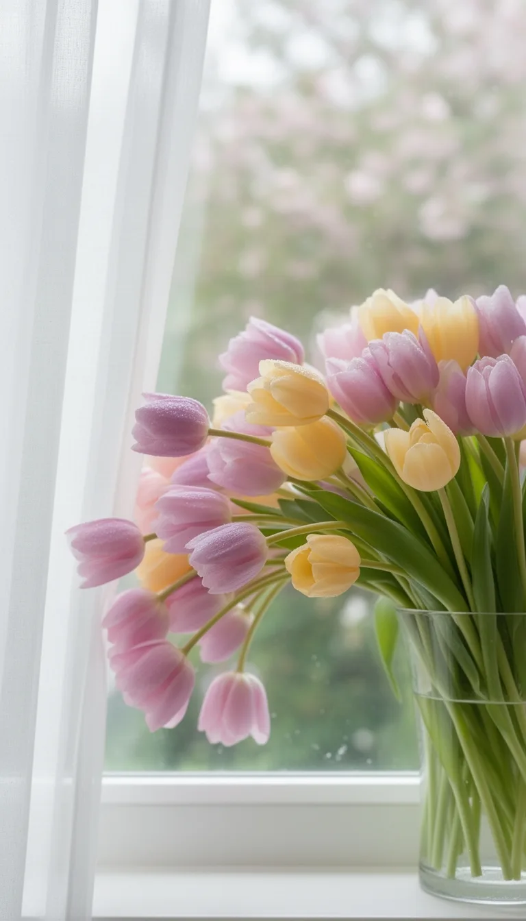 pastel tulip cascading glass arrangement