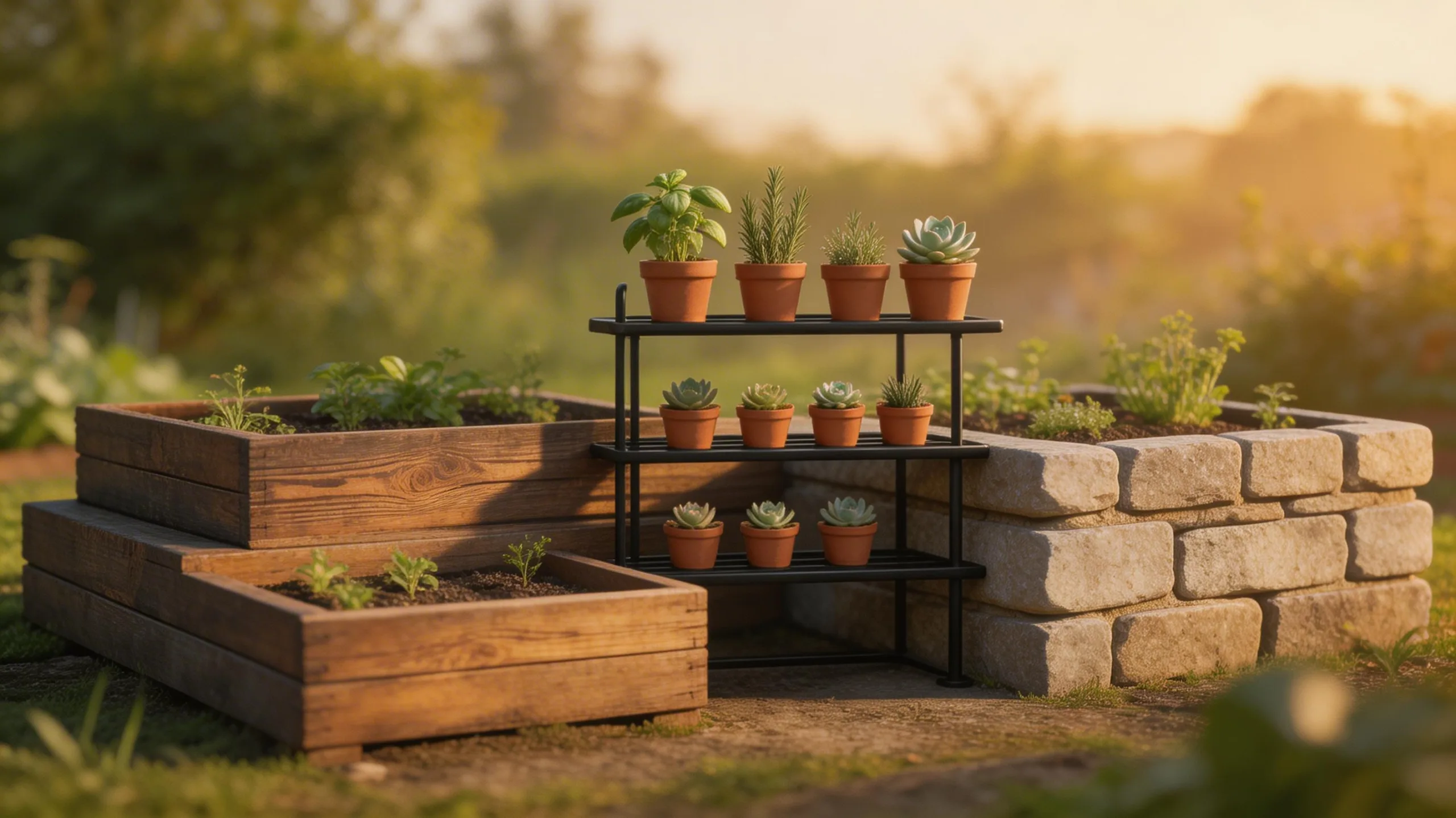 raised beds with shelves