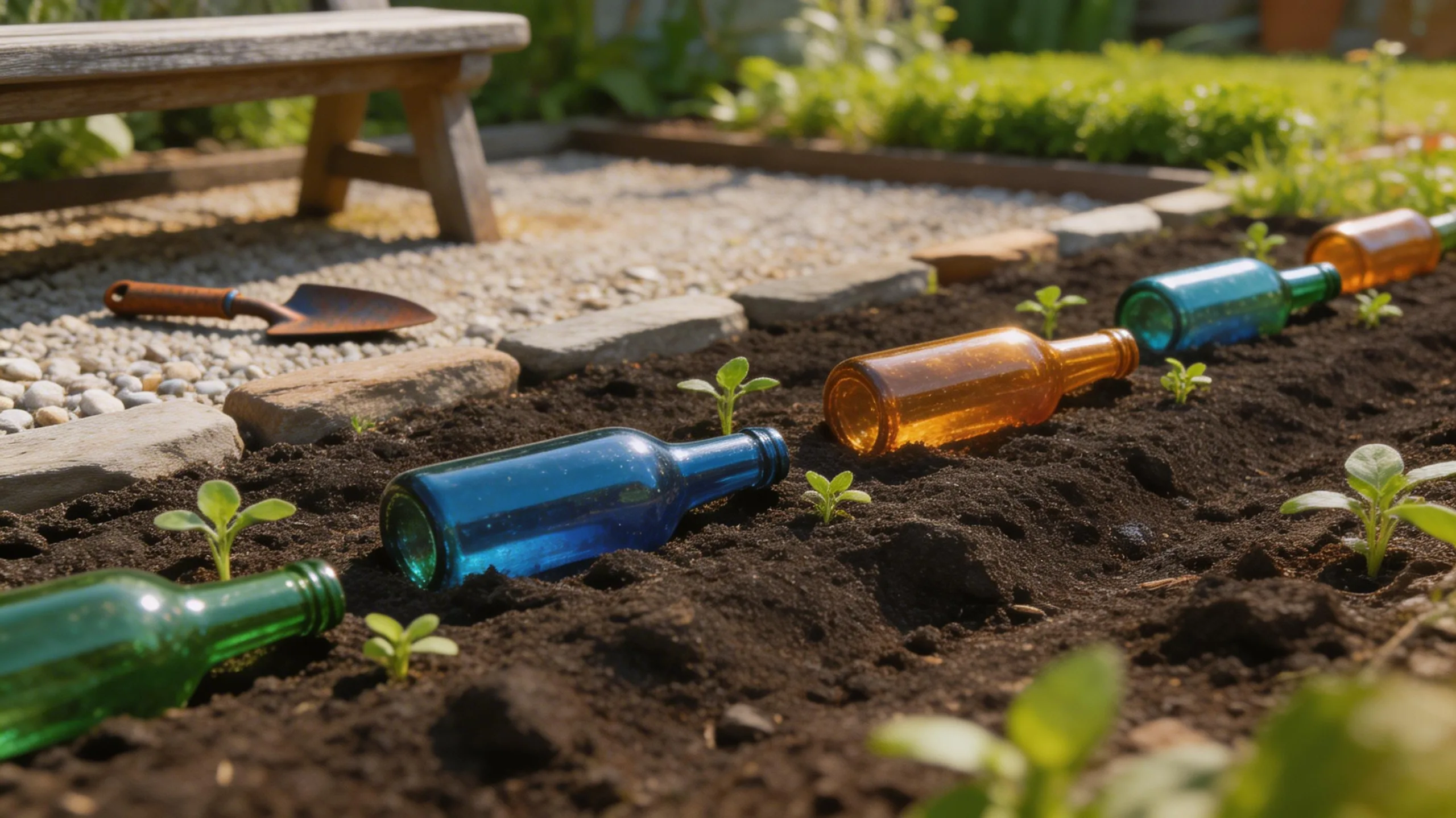 recycled bottle garden edging