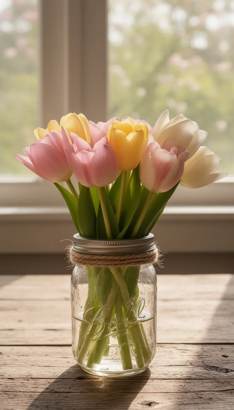 rustic mason jar tulip arrangement