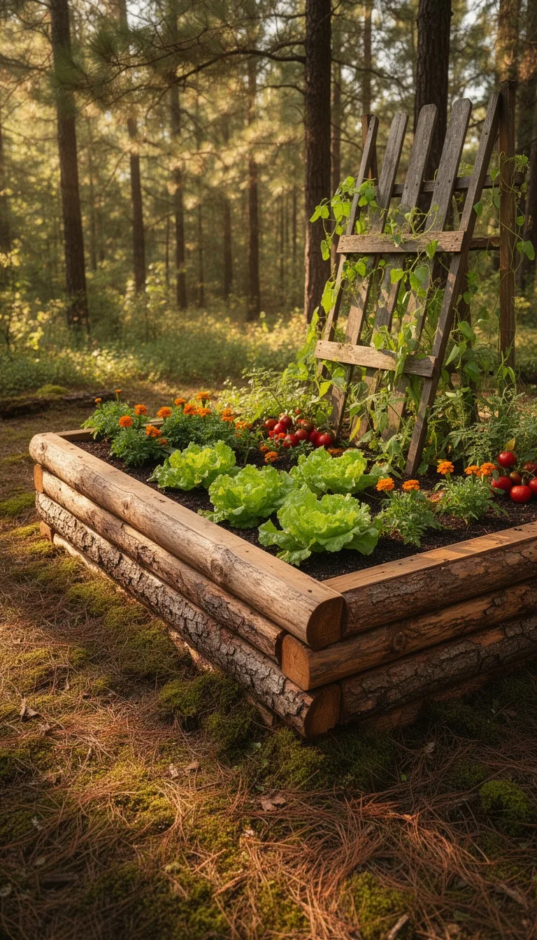 rustic notched log raised bed