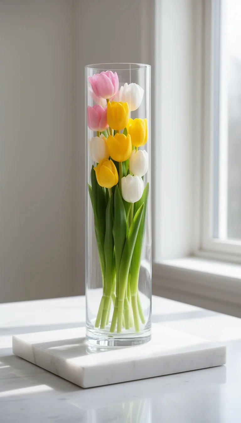 sleek vertical monochrome tulip arrangement