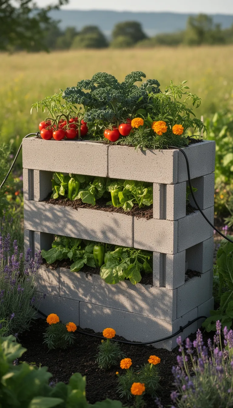 stacked concrete block vertical garden