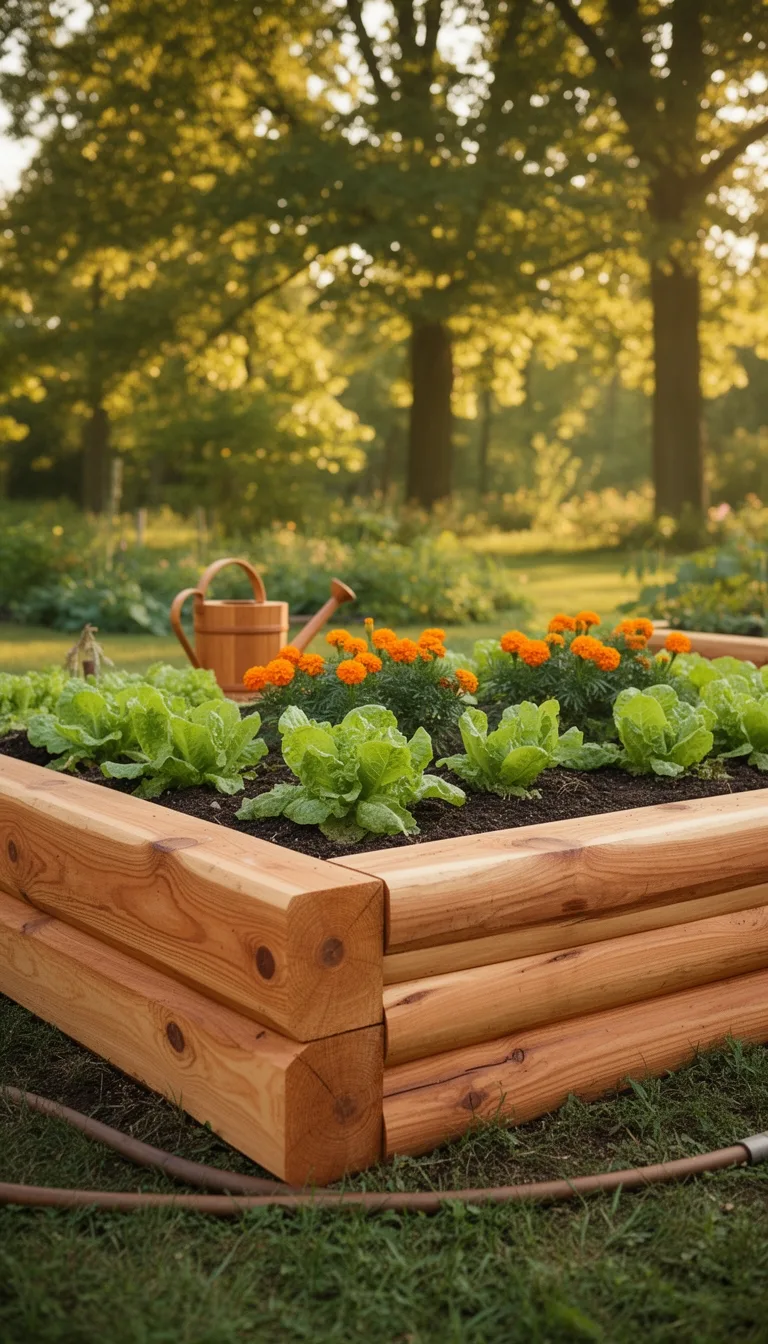 staggered cedar log raised bed