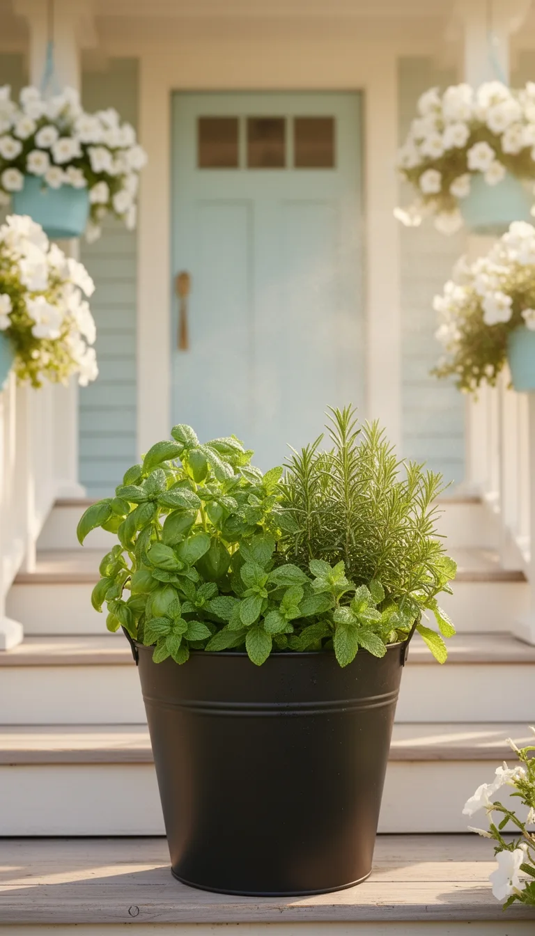 sunny aromatic porch herb planters