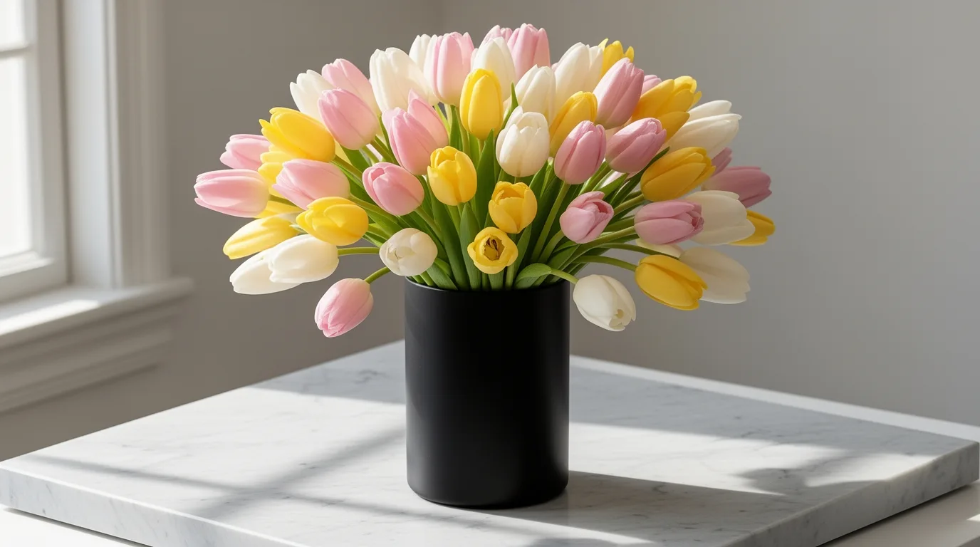 supportive vase complements tulips