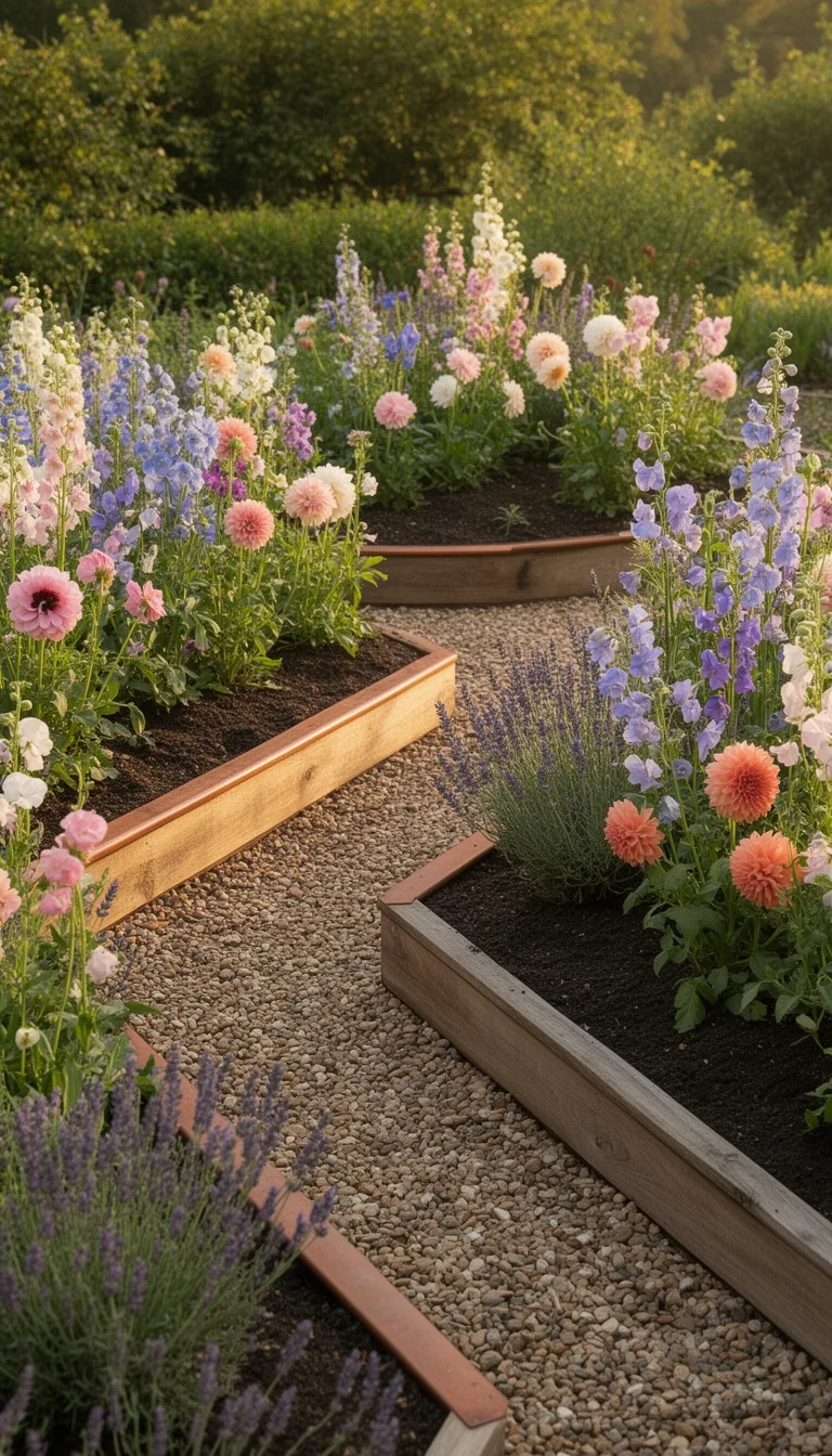 three foot beds eighteen inch paths