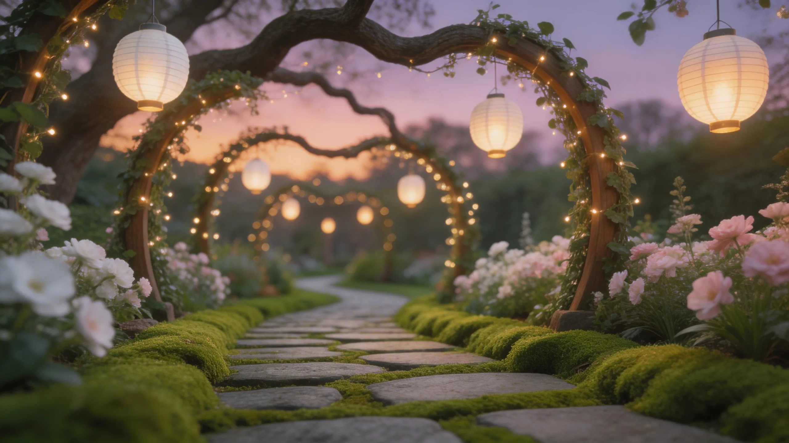 twinkling layered garden lighting
