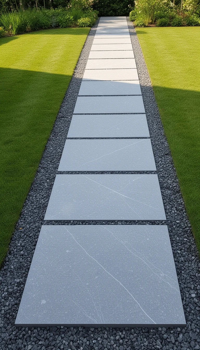 uniform modern stone slab pathway