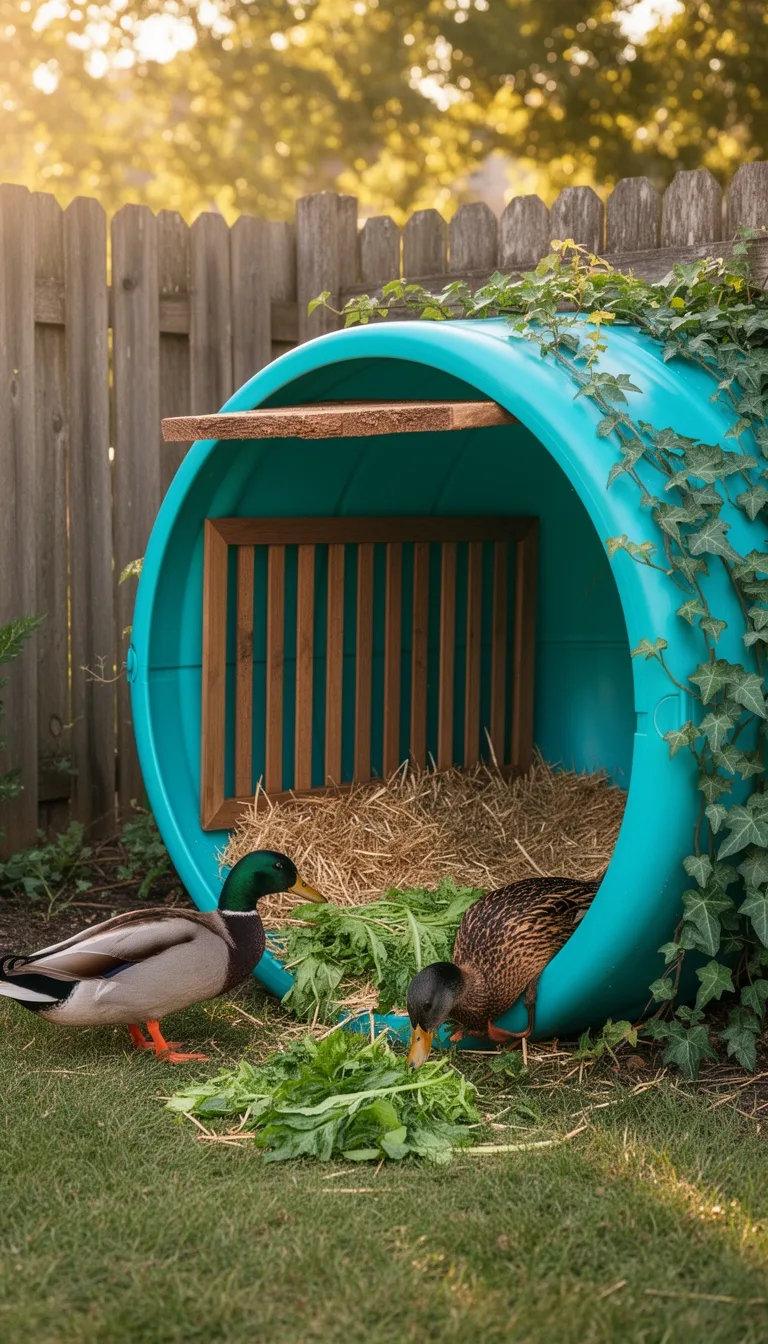 upcycled barrel duck coop