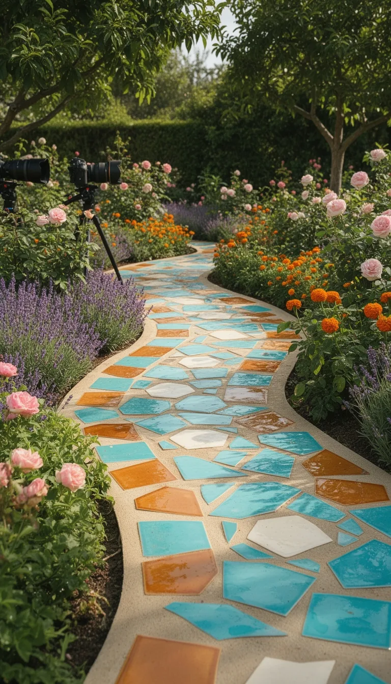 vivid mosaic garden pathway