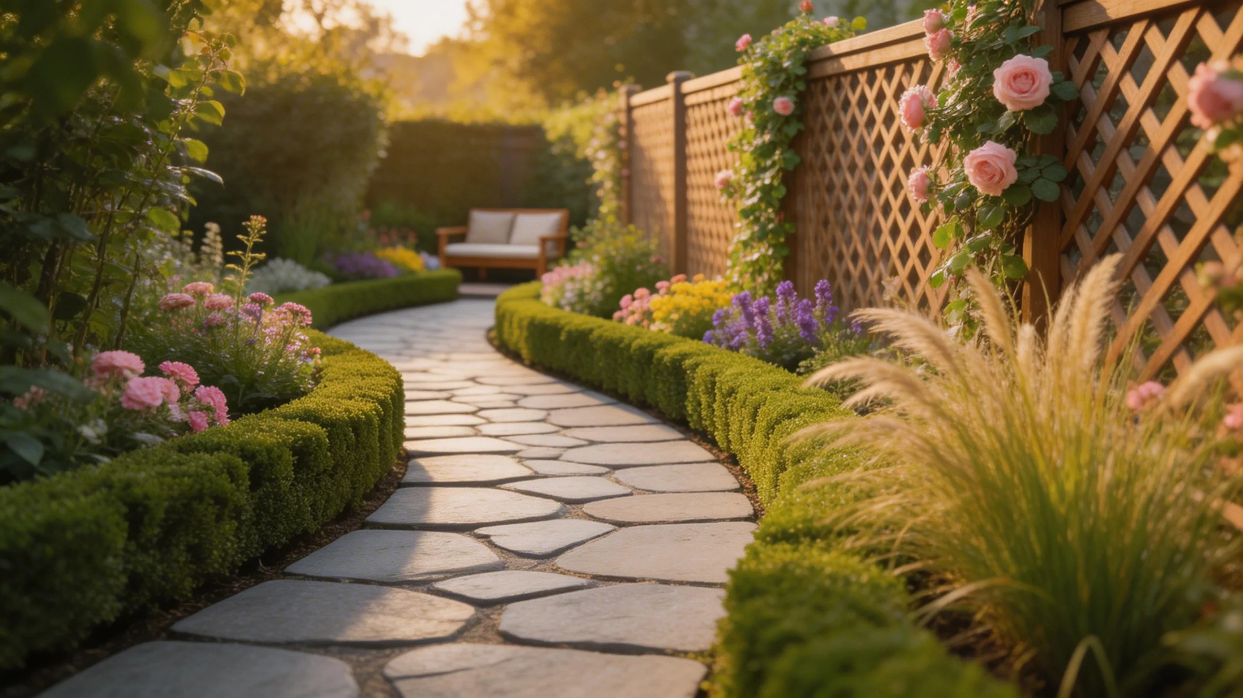 winding narrow path with plants