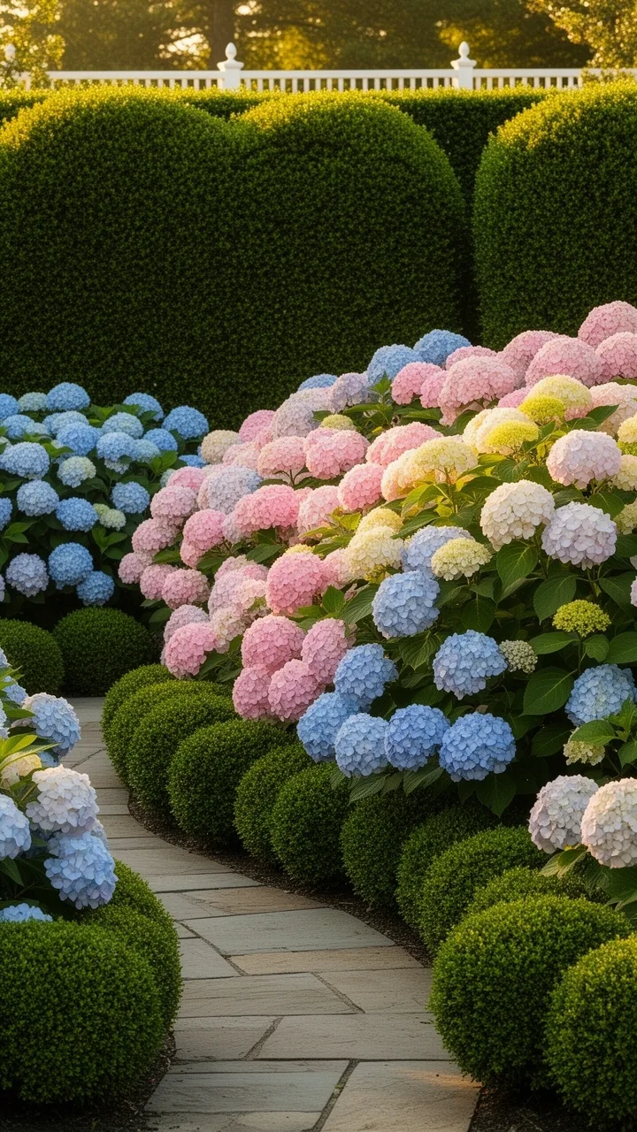 evergreens intensify hydrangea colors