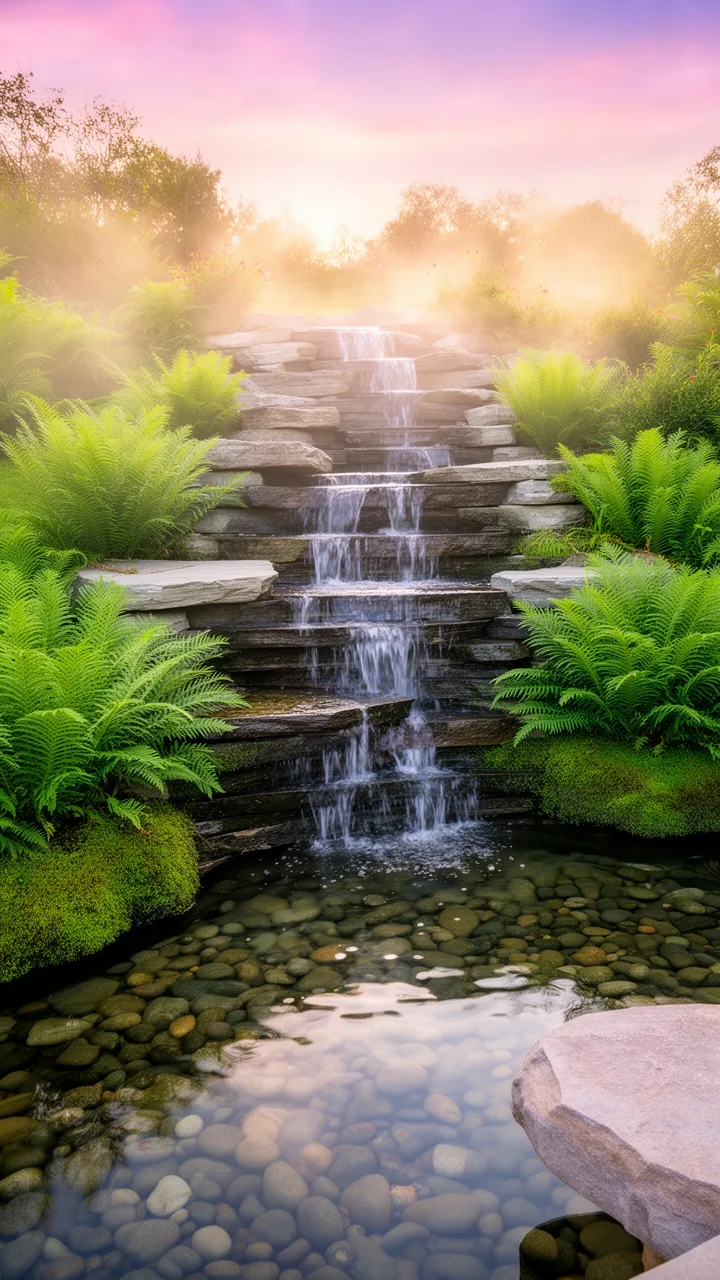 stacked stone waterfall construction
